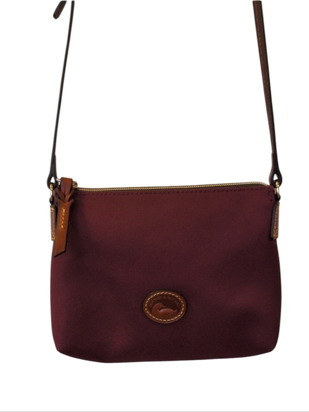 Dooney & Bourke Nylon Cranberry Crossbody Pouchette Brown Leather Strap